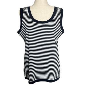 Exclusively‎ Misook White and Navy Striped Scoopneck Sleeveless Top Size Large